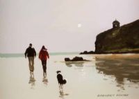 WALKING THE DOG, DOWNHILL BEACH by Gregory Moore at Ross's Online Art Auctions