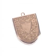 9 CARAT GOLD PLATED ENGRAVED SHIELD SHAPED LOCKET at Ross's Online Art Auctions
