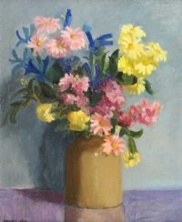 STILL LIFE, FLOWERS IN A STONEWARE JUG by Maurice Canning  Wilks ARHA RUA at Ross's Online Art Auctions