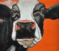 COW ON RED by Con Campbell at Ross's Online Art Auctions