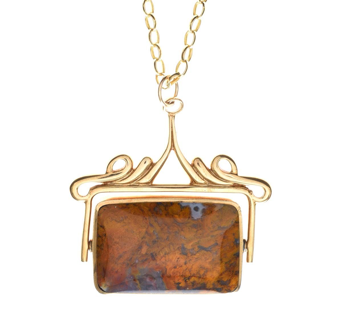 9CT GOLD LAPIS LAZULI AND AGATE SWIVEL FOB ON 9CT GOLD CHAIN at Ross's Online Art Auctions