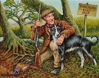 POACHER WITH COLLIE by Roy Wallace at Ross's Online Art Auctions