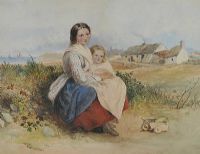 MOTHER & DAUGHTER AT THE COTTAGES by Attributed to Frank William Warwick Topham at Ross's Online Art Auctions
