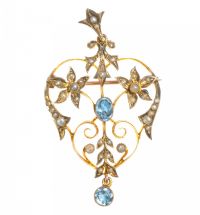 AQUAMARINE AND SEED PEARL BROOCH AND PENDANT at Ross's Online Art Auctions
