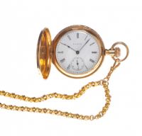 14CT GOLD ELGIN LADY'S FOB WATCH WITH A 9CT GOLD CHAIN at Ross's Online Art Auctions