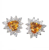 9CT WHITE GOLD CITRINE AND ZIRCON EARRINGS at Ross's Online Art Auctions