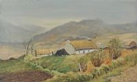 IRISH COTTAGE & TURF STACKS by William Henry Burns at Ross's Online Art Auctions