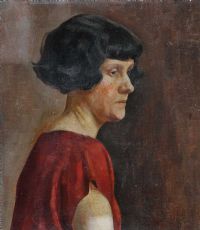LADY IN THE RED DRESS by Irish School at Ross's Online Art Auctions