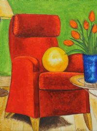 YELLOW BALL & RED CHAIR by Anne Michael at Ross's Online Art Auctions