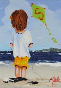 BOY WITH GREEN KITE by Michelle Carlin at Ross's Online Art Auctions