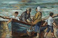 FISHERMAN'S FAMILY WITH THE CATCH by Martin Hasson at Ross's Online Art Auctions