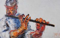 THE LEFT HANDED FLUTE PLAYER by J.B. Vallely at Ross's Online Art Auctions