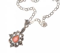 SILVER AND GARNET PENDANT AND CHAIN at Ross's Online Art Auctions