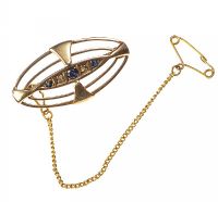 9CT GOLD SAPPHIRE AND DIAMOND BROOCH at Ross's Online Art Auctions