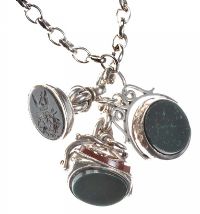 STERLING SILVER CHAIN AND FOB PENDANTS WITH BLOODSTONE AND CARNELIAN at Ross's Online Art Auctions