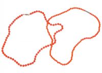 PAIR OF RED GLASS BEADED NECKLACES at Ross's Online Art Auctions