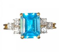 18CT GOLD BLUE TOPAZ AND DIAMOND RING at Ross's Online Art Auctions