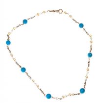 9CT ROSE GOLD TURQUOISE AND PEARL NECKLACE at Ross's Online Art Auctions