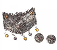 CRIMBLE DESIGNER 1920'S SILVER AND CRYSTAL BROOCH AND EARRINGS at Ross's Online Art Auctions