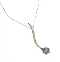 9CT WHITE GOLD SAPPHIRE AND DIAMOND PENDANT AND CHAIN at Ross's Online Art Auctions