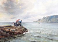 PULLING IN THE NET, RED BAY, COUNTY ANTRIM by Charles McAuley at Ross's Online Art Auctions