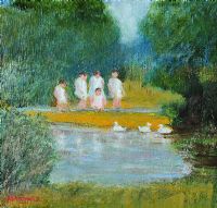 FEEDING THE DUCKS by Stanley Vennard at Ross's Online Art Auctions