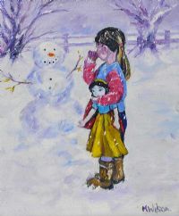 GIRL BY THE SNOWMAN by Marjorie Wilson at Ross's Online Art Auctions