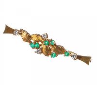 9CT GOLD EMERALD AND DIAMOND BAR BROOCH at Ross's Online Art Auctions