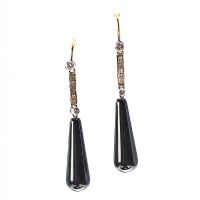 9CT GOLD JET AND DIAMOND DROP EARRINGS at Ross's Online Art Auctions