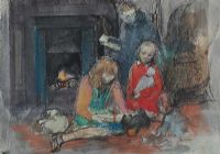 CHILDREN READING BY THE FIRE by Tom Carr HRHA HRUA at Ross's Online Art Auctions