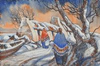 WINTER, IRISH VILLAGE by J.P. Rooney at Ross's Online Art Auctions