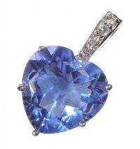 STERLING SILVER BLUE STONE AND CRYSTAL HEART-SHAPED PENDANT at Ross's Online Art Auctions