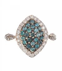 9CT GOLD TEAL AND WHITE DIAMOND CLUSTER RING at Ross's Online Art Auctions