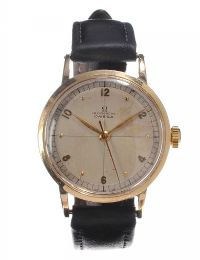 OMEGA 14CT GOLD AND LEATHER GENT'S WRIST WATCH at Ross's Online Art Auctions