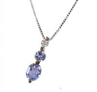 9CT WHITE GOLD TANZANITE AND DIAMOND PENDANT at Ross's Online Art Auctions