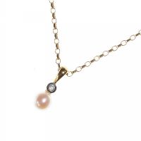 9CT GOLD PEARL AND DIAMOND PENDANT AND CHAIN at Ross's Online Art Auctions