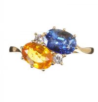 18CT GOLD SAPPHIRE, YELLOW TOPAZ AND DIAMOND RING at Ross's Online Art Auctions