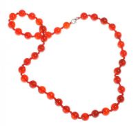 STRING OF CARNELIAN BEADS WITH A STERLING SILVER CLASP at Ross's Online Art Auctions