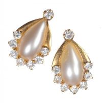 14CT GOLD FAUX PEARL AND CRYSTAL EARRINGS at Ross's Online Art Auctions