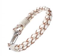 STAINLESS STEEL AND WHITE WOVEN LEATHER BRACELET at Ross's Online Art Auctions