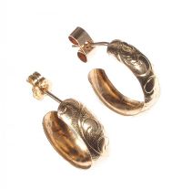 9CT GOLD ENGRAVED HOOP EARRINGS at Ross's Online Art Auctions