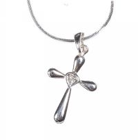 9CT WHITE GOLD AND DIAMOND CROSS AND CHAIN at Ross's Online Art Auctions