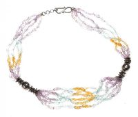 SILVER AMETHYST, AQUAMARINE AND CITRINE BEADED NECKLACE at Ross's Online Art Auctions