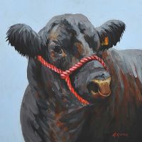 BULL ON BLUE by Ronald Keefer at Ross's Online Art Auctions
