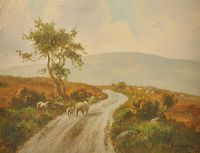 SHEEP ON THE PATH IN THE GLENS by Donal McNaughton at Ross's Online Art Auctions