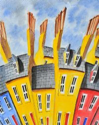 YELLOW HOUSES IN THE MIDDLE by John Ormsby at Ross's Online Art Auctions