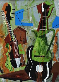CUBIST STILL LIFE, VIOLIN, JUG AND GUITAR by Gerald G. Beattie at Ross's Online Art Auctions