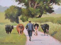 DRIVING CATTLE IN THE GLENS by Gregory Moore at Ross's Online Art Auctions