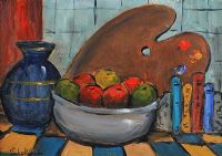 STILL LIFE, FRUIT AND BOOKS by Gladys Maccabe HRUA at Ross's Online Art Auctions