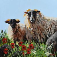 SHEEP AND POPPIES by Ronald Keefer at Ross's Online Art Auctions